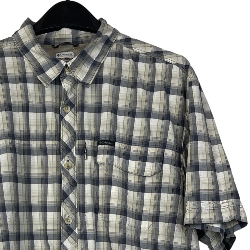 Columbia Titanium Fishing Hiking Short Sleeve Shirt Mens XL Omni-Dry Plaid‎ Gray